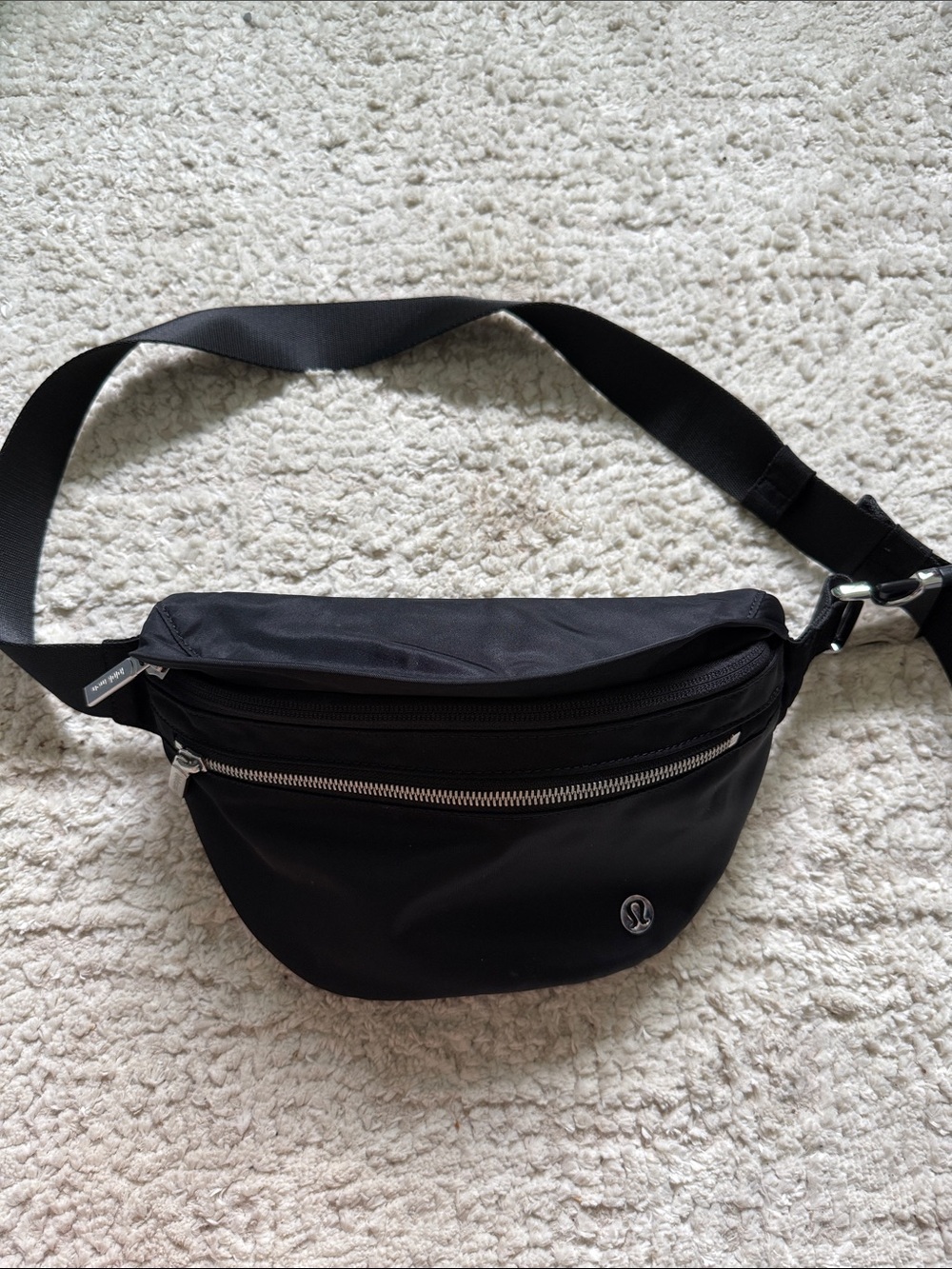 lululemon athletica Black Belt Bag with Silver Zipper